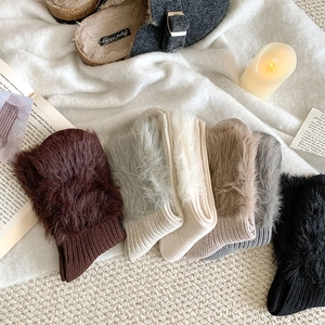 Detailed knit texture and plush mink faux fur trim of winter warm socks in six colors