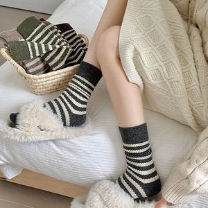 Thick warm wool blend striped socks in assorted colors for cozy winter home wear style