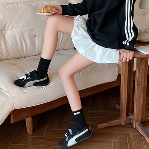 Fashionable black mid-calf cotton socks with letter patches for casual autumn winter wear