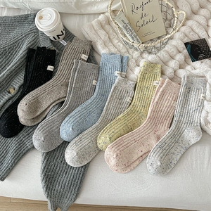 Dames Warme Verdikte Wol Gespikkeld Slouch Sokken Geribde Gebreide Minimalistisch Koreaans Stijl Winter Thermische Sokken Met Label