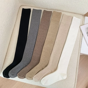 Overknee Strümpfe Damen Überknie Gerippter Strick Dick Warm Winter Herbst Einfarbig Mode Atmungsaktiv Lange Socken