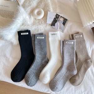 Women Slouch Socks Acrylic Cashmere Blend Warm Ribbed Mid-Calf Knit Winter Fashion Solid Color With Letter Label Novelty