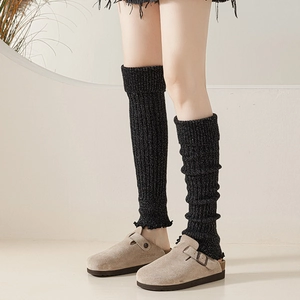 Scaldamuscoli In Maglia A Costine Da Donna Calze Slouch Glitterate Bordo Con Volant Stile Preppy Giapponese Y2K