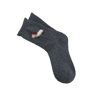 Cute dark gray crew socks with plush puppy applique and warm knitted texture for winter