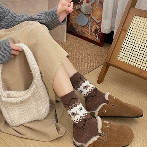 Calze di lana stile vintage giapponese con motivi a renna e accessori invernali