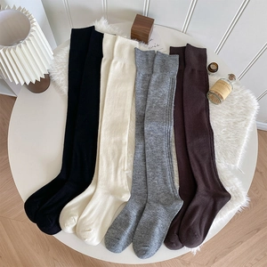 Chaussettes Au-dessus Du Genou Mélange Cachemire Tricot Épais Chaud Hiver Style Japonais JK Preppy Couleur Unie Côtelé
