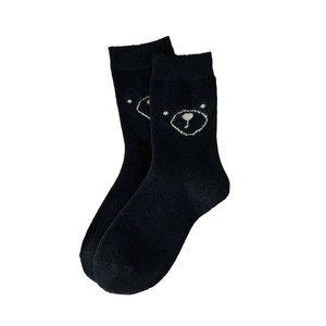 Chaussettes en laine noires style japonais avec motif d'ours blanc mignon