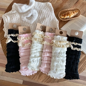 Jambières Tricotées Pour Femmes Acrylique Dentelle Nœud Style Lolita Japonais Chaussettes À Volants