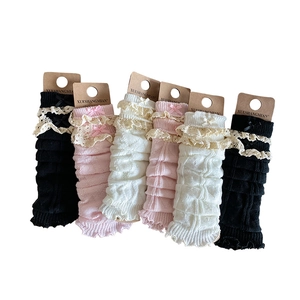 Jambières tricotées avec dentelle et nœuds en styles noir, rose et blanc