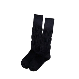 Retro Japanese JK style black slouch socks with ribbed texture for leather shoes