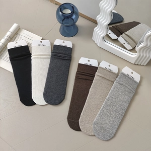 Women Slouchy Mid-Calf Socks Cotton Ribbed Solid Color Breathable Casual Fashion Soft Warm