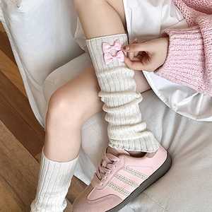 Jambières blanches en maille avec nœuds roses, style Balletcore pour femmes et filles