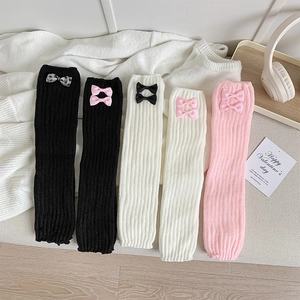 Jambières En Tricot Mélange Coton Décor Nœud Chaussettes Plissées Style Lolita JK Pour Femmes Filles Hiver Automne