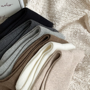 Detailed view of knitted calf socks in various solid colors with ribbed vertical texture