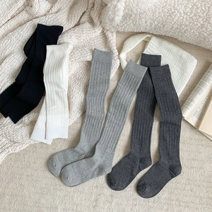 Women Calf Socks Cotton Ribbed Knit Vertical Stripe Slimming Japanese JK Academic Style Solid Color High Elasticity Long Tube
