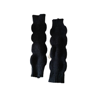 Retro black knit leg warmers with bubble texture for women in JK style and warm winter wear