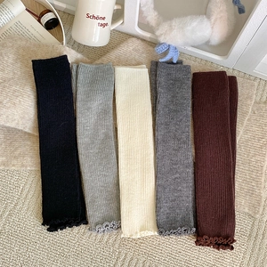 Japanese JK Style Ribbed Knit Leg Warmers For Women Solid Color Slouch Socks Warm Wool Lettuce Edge Autumn Winter Fashion
