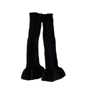 Ballet style black ribbed knit leg warmers with ruffle flare hem for winter fashion