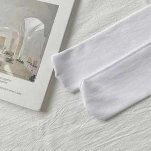 Detail of pure white knitted sock toe with fine texture and seamless stitching