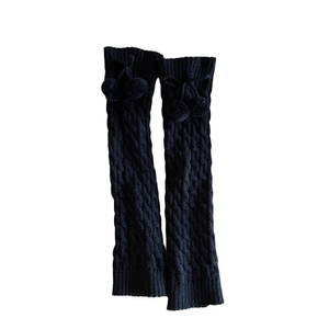 Japanese Lolita style black cable knit leg warmers with cute cherry pom-pom charms