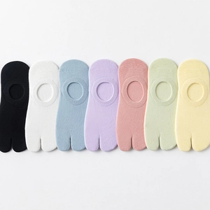 Chaussettes Tabi Femmes Mélange Coton Deux Orteils Invisibles Coupe Basse Antidérapant Couleur Bonbon Style Japonais