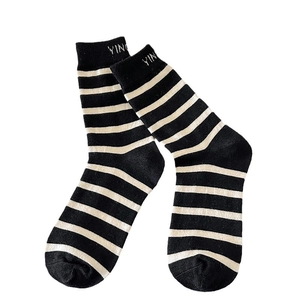 Women's striped wool socks with heel letter embroidery for winter warmth and style