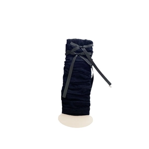 Black knitted leg warmers with satin ribbons and bows in JK Lolita style for women