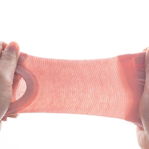 Detail showing high elasticity and breathable mesh of pink five-toe invisible socks for women