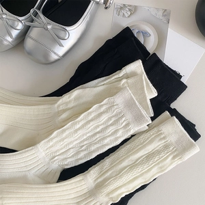 Detailed texture of wave pattern knit crew socks with silver Mary Jane shoes
