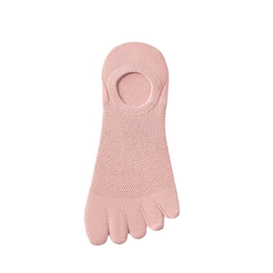 Breathable pink mesh five-finger invisible socks for women with non-slip silicone heel