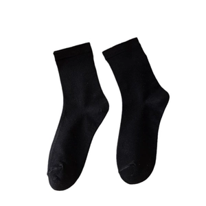Classic black mid-calf cotton socks in minimalist solid color style for ballet loafers