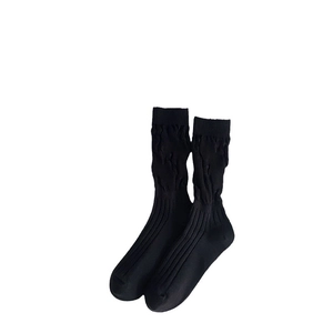 Summer hollow mesh cable knit slouch socks in black, vintage style mid-calf socks