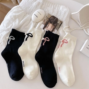 Chaussettes Mi-Mollet En Coton Pour Femmes Avec Künstliche Perle Et Nœud Style Ballet Japonais Doux Élégant Respirant