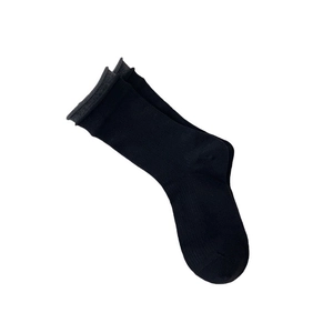 Women's black cotton blend crew socks with grey contrast trim and ribbed texture