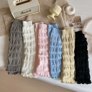Japanese style grey ribbed knit leg warmers with ruffle trim in six assorted colors