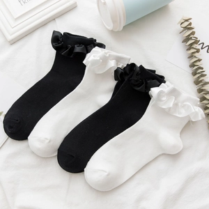 Women Ruffle Lace Trim Socks Cotton Blend Breathable Mesh Sweet Lolita Style Japanese School Hosiery