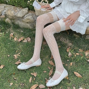 Lolita Over The Knee Socks Hollow Out Mesh Lace Thigh High Stockings Breathable Elastic Streetwear For Women Girls