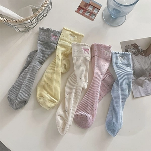 Details von 5er-Pack Pastell-Baumwollsocken mit Spitzenrand und Schleifenstickerei