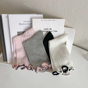 Detail of ruffle cuff edges and breathable mesh pattern on the aesthetic cotton socks