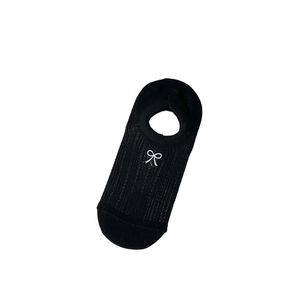 Black Japanese style low cut invisible boat socks with white bow embroidery for women