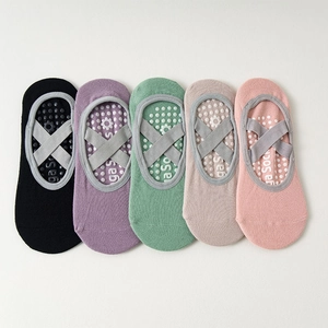 Detailed set of 5 colorful yoga socks with non-slip silicone grips and elastic straps