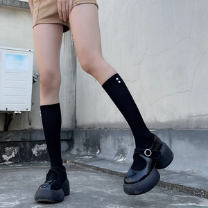 White Lolita mesh calf socks with heart pattern and platform Mary Jane shoes style