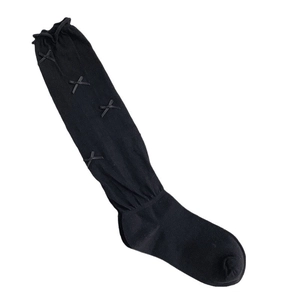 Sweet ballet style black slouch socks with cute bows and ruffled edges for women