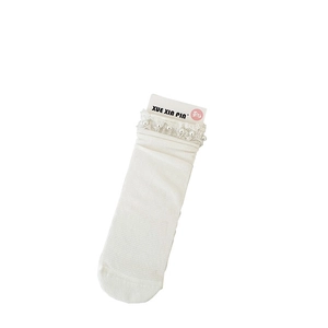 Sweet white lace mid-calf socks with delicate bead pearls and breathable mesh design