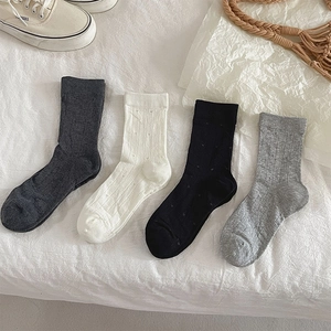 Chaussettes Mi-Mollet En Mélange De Coton Pour Femmes Jacquard Coeur Tricot Côtelé Style Preppy Respirant