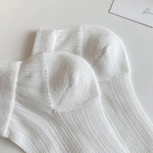 Détail de la texture côtelée des chaussettes en coton blanc avec coutures de qualité