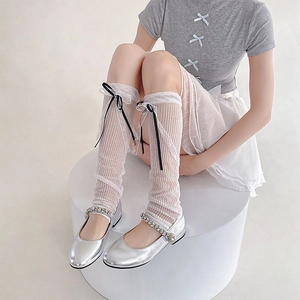 Scaldamuscoli Balletcore Donna Pizzo Fiocco Nastro Stile JK Giapponese Calze Polpaccio Traspiranti