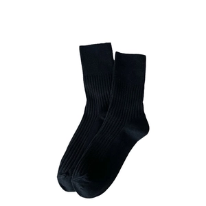 Classic black ribbed mid-calf cotton sports socks for women on white background