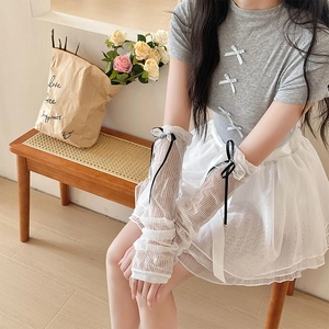 Femmes Jambières Manches De Bras Lolita Nylon Dentelle Noeud Plissé Tricot Côtelé Style Japonais Doux Accessoire Filles