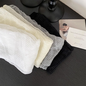 Detail of sheer mesh sun sleeves with wavy texture in white, beige, gray, and black
